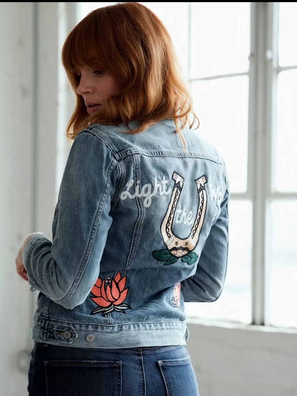 RARE Lucky Brand X Lot Collab Stock and Barrel Tomboy Trucker Denim Jacket SZ L